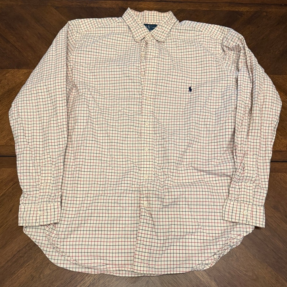 Ralph Lauren Classic Fit Tattersall Check Shirt Mens XLT Tall Cream Navy Red